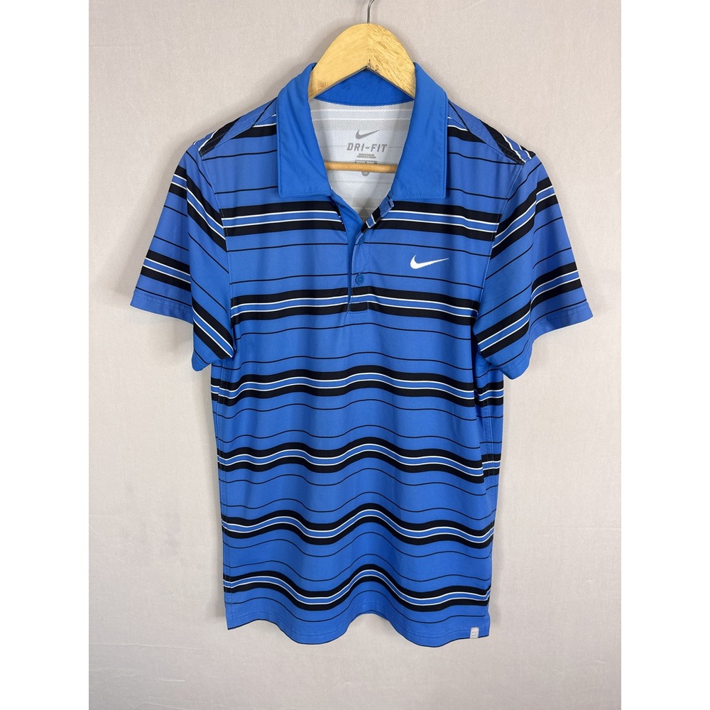 Nike Dri-FIT Mens Striped Golf Polo Shirt Blue Black White‎ Small
